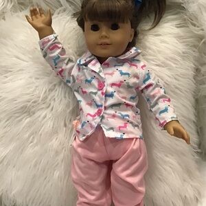 American Girl Doll Pajama Set with Pink and Blue Dachshund Print
